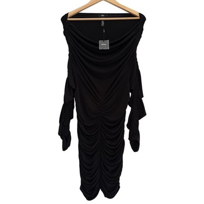NWT KHY Kylie Jenner Ruched Cocktail Bodycon Dress Womens 2X Black Event |  eBay