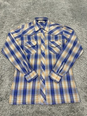 Vtg Chess King Shirt Men Large Madras Plaid Western Sawtooth Pearl Snap 70s