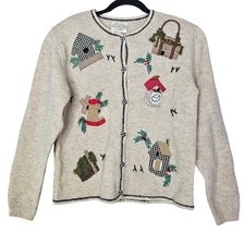 Vintage 90s Susan Bristol S Grandma Bird Sweater Cottage Wool Oatmeal Cardigan