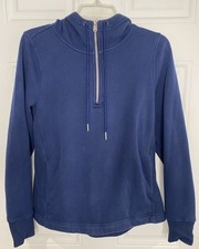 Athleta Women's Small Blue Hooded Pullover Zippered Sweatshirt Thumb Holes Soft