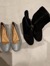 Job Lot Women's Shoes Size UK 4- Black Ankle Boots & Silver Glitter Flats