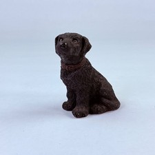 Black Labrador Retriever Puppy Dog Figurine Seated with Brown Collar Miniature