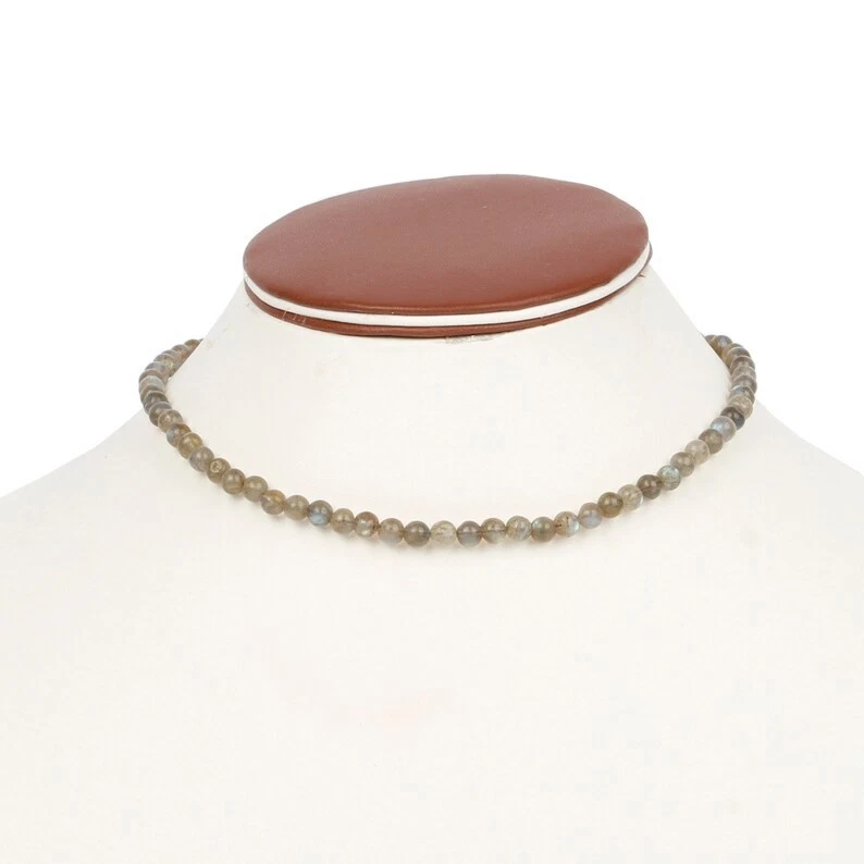 Collar Hecho a Mano Azul Llamativo Labradorita Suave Redondo 4-5MM Piedras Preciosas Cuentas 18" Foto 3 de 4