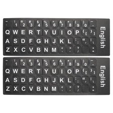 English Keyboard Stickers Cover Frosted Black Background White Lettering 2pcs