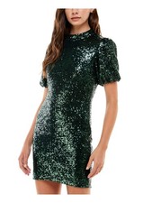 SPEECHLESS Womens Pouf Sleeve Mock Neck Mini Party Body Con Dress