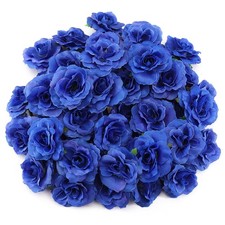 100 PCS Mini Blue Roses Artificial Flowers Bulk 1.9 Inch Small Silk Head