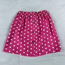 Unbranded Pink White Girls Size 7Y Polka Dots Silky Faux Buttons Pull On Skirt