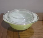 Vintage Pyrex #080 8oz Lime Green Mini Round Baking Dish Bowl W/ Lid 4 1/2”