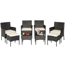 Patio 8PCS Rattan Furniture Set Sofas Ottomans Cushioned Table Free Combination