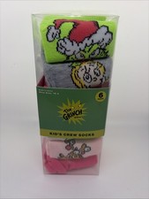 Grinch Kids Crew Socks 6 Pack Kids Size 10-4 Centric Socks New Sealed
