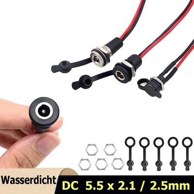 DC Wasserfest Einbaubuchse Ø 5,5 x 2,1/2,5mm Hohlstecker Steckverbinder Weiblich