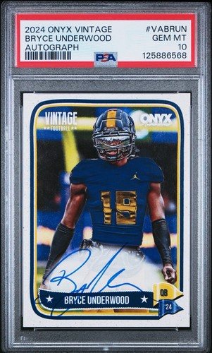 2024 Onyx Vintage Football BRYCE UNDERWOOD PSA 10 GEM MT On Card AUTO Michigan