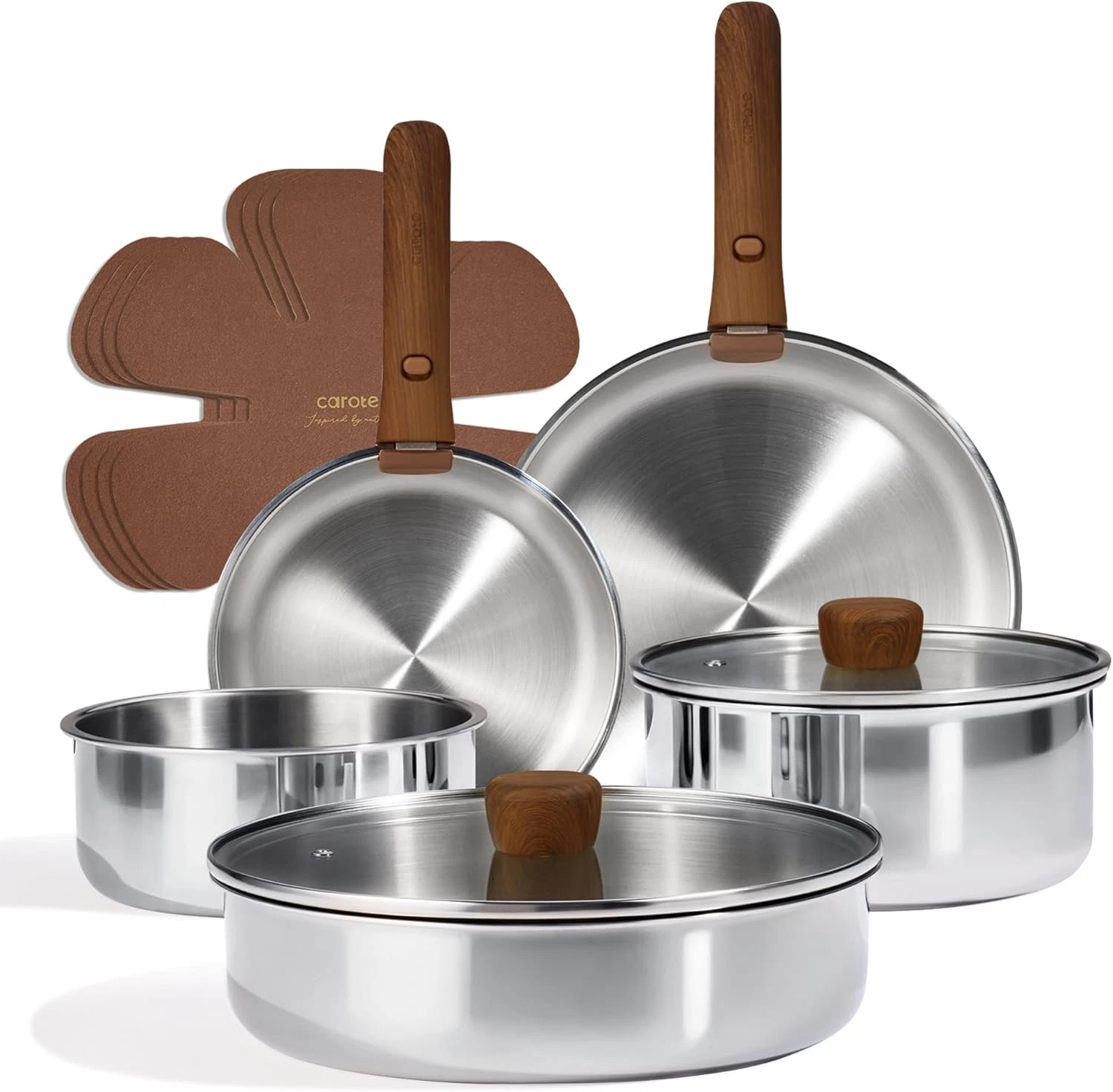 13-Piece Tri-Ply Stainless Steel Cookware Set with Detachable Handles
