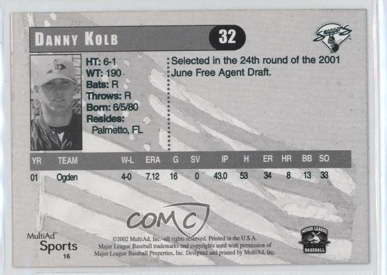 2002 MultiAd Sports Beloit Snappers Danny Kolb #16 - Image 2 of 2