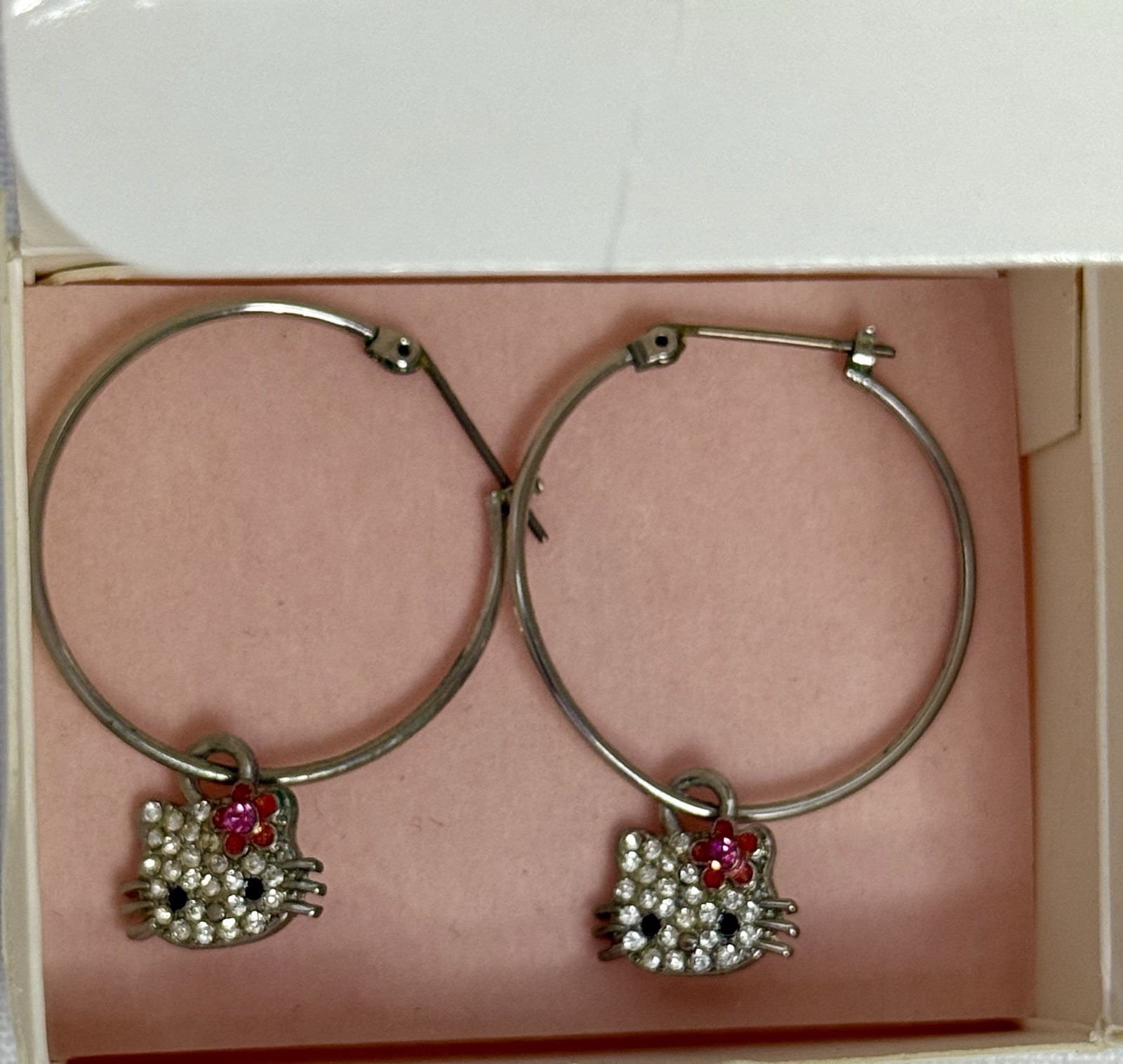 Hello Kitty Silver Hoop Loop Rhinestone Earrings - image 2