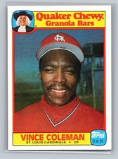 1986 Topps Quaker Granola #3 Vince Coleman St. Louis Cardinals