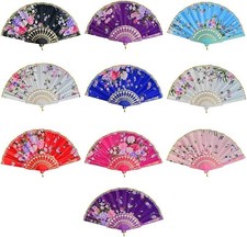 10pcs Floral Folding Hand Fan Vintage Wedding Dancing Church Party Random Color
