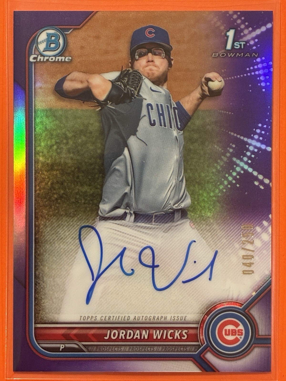 2022 Bowman Chrome Prospects Jordan Wicks Auto Purple Refractor /250 #CPA-JW