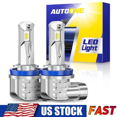 Pair AUTOONE CANBUS White 6000K H11 H8 LED High Low Beam Bulbs Headlight 40000LM