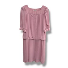 Vintage 80s In The Mood Puff Sleeve Drop Waist Midi Dress Pink Size 8 - 19 x 42