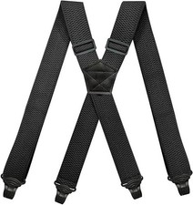 BaronHong Airport Friendly Suspenders,NO buzz Plastic 4 Clips Medium, Black