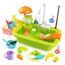 Play Sink with Running Water,Kids Sink Toy with Automatic Water Cycle Frog