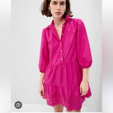 GAP Pink puff sleeve shirt dress eyelet button down Size XL