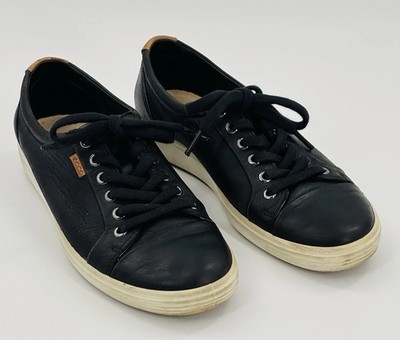 Ecco Soft 7 Casual Sneakers Womens EU 39 US 8 Black Leather Lace Up Comfort Shoe