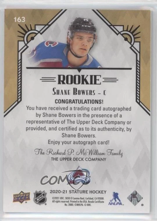 2020-21 Upper Deck Stature Rookies Red /45 Shane Bowers #163 Rookie Auto RC - Image 2 of 2
