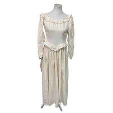 Vintage 1930s Womens Small Handmade Soft Cotton Lace Button Up Wedding Dress