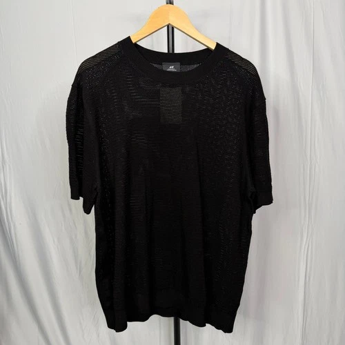 H&M Mens Regular Fit Mesh Knit Boxy T-Shirt Black Short Sleeve Crew Neck XL NWT image 8