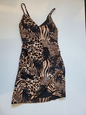 Urban Outfitters Imani Linen Blend Animal Print Tulip Mini Dress Size Size XS 