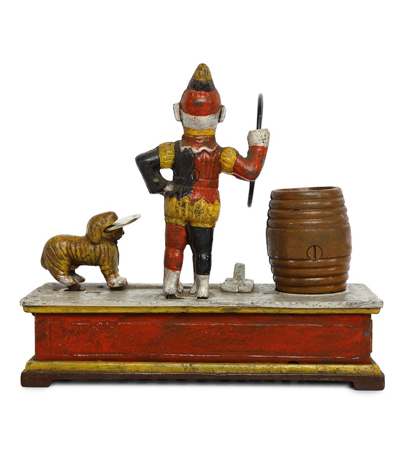 ANTIQUE / VINTAGE STYLE CAST IRON MECHANICAL TRICK DOG MONEY BOX BANK