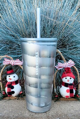   2023 Starbucks UNRELEASED Holiday METALLIC SILVER RIBBON Recycled GLASS CUP 