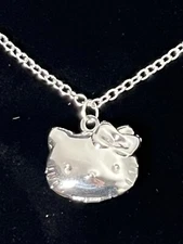 Silver Hello Kitty Locket Necklace Pendant Chain New
