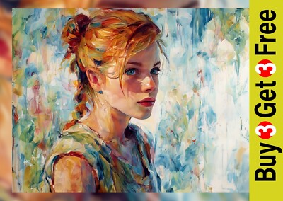 Lebendiges rothaariges Mädchen 5''x7'' Druck auf mattem Papier | Künstlerische weibliche Porträtkunst