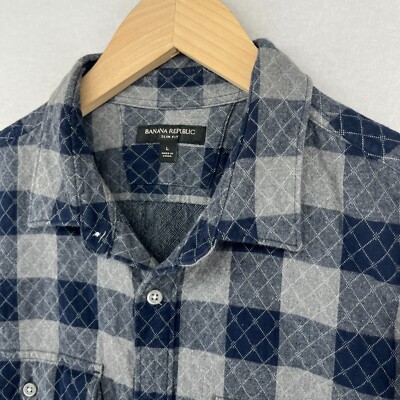 banana Republic Check Shirt ×2 BANANA REPUBLIC Shirt Mens L Quilted Gingham Check Double Layer