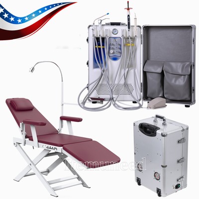 Portable Dental Delivery Unit Air Compressor Rolling Case 4Hole /Folding Chair