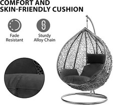 Hanging Swing Rattan Egg Chair Garden Hammock with Cushion Outdoor/ Indoor