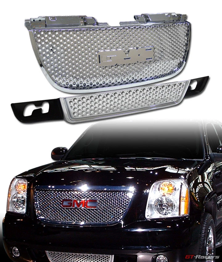 For 2007-2014 GMC Yukon Chrome Round Hole Upper & Lower Front Hood Grill Grille — 第 2/3 张图片