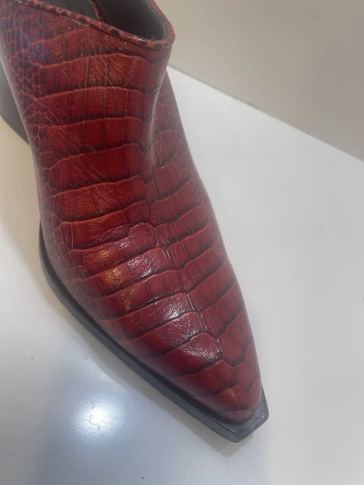 Rag & Bone Red Croc-Embossed Santiago Wedge Mules Sz 10 Western Clog - Image 3 of 4