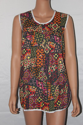 NEW   EASY ESSENTIALS SNAP SMOCK COBBLER APRON PATCHWORK BLACK ORANGE RED SZ MED