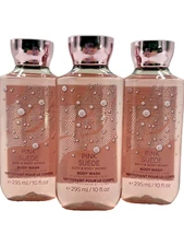 Bath & Body Works LOT of 3 Bottles PINK SUEDE Body Wash Shower Gel 10 oz