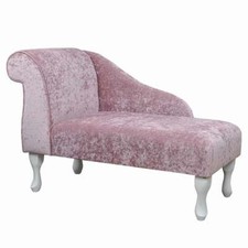Blush Pink Chaise Longue Small Sofa Chair Handmade in Pastiche Crush Fabric