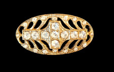 Pretty Gold Coloured Oval Shaped Brooch with Clear Stones 2 x 1"