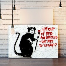 BANKSY CANVAS STREET WALL ART PRINT ARTWORK - I'M OUT OF BED