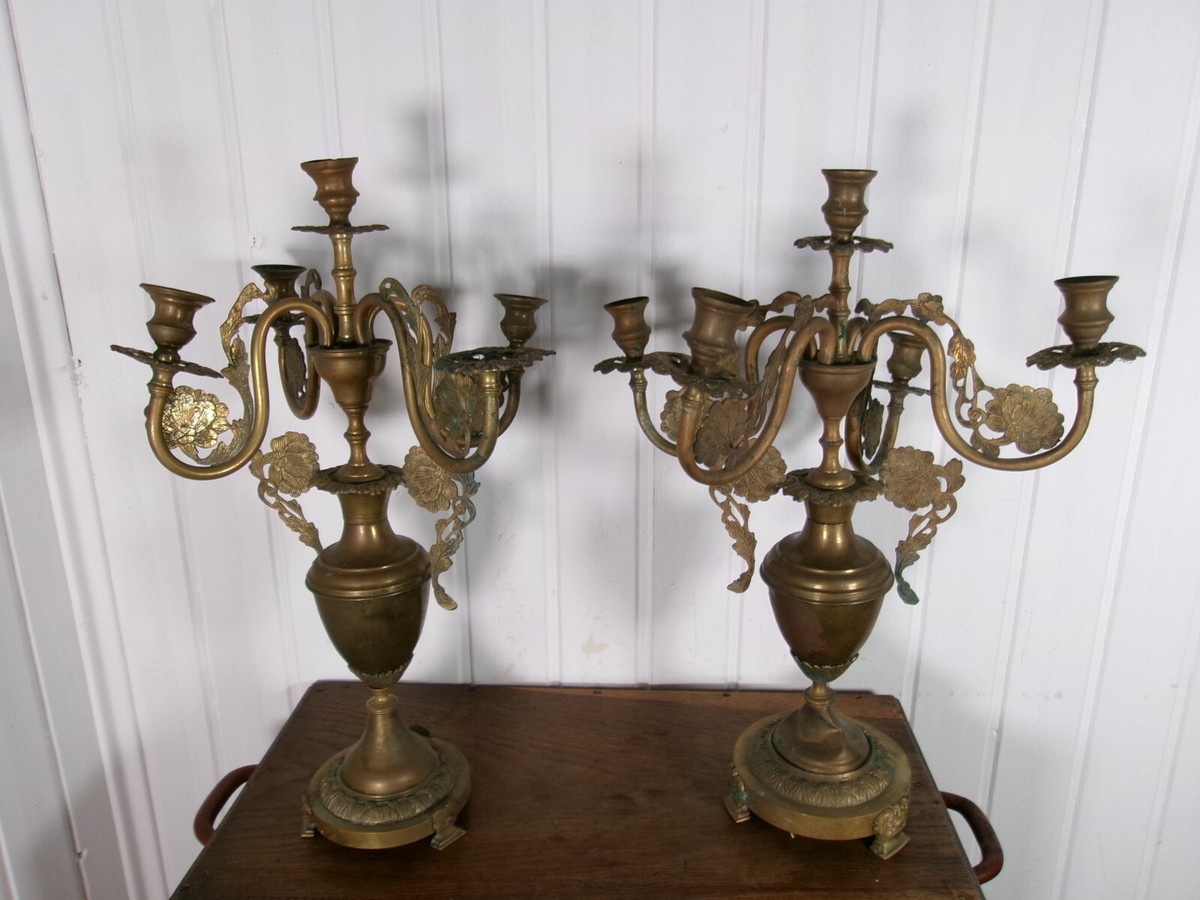 Paire De Doigts De Porte Poussants En Laiton Vintage - 35,5 Cm, Or