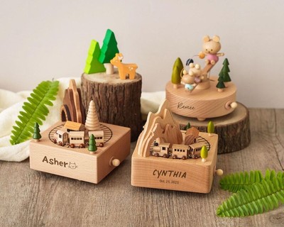 Wooden Music Box Rotatable Musical Carousel Decor Kids Teens Birthday Gift