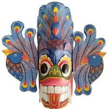 Sri Lanka Traditional Wooden Peacock Mask Hand Carved Wall Hanging Decor Gift