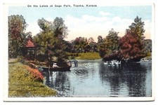 ANTQ On the Lakes at Gage Park, Boat, Swans, Topeka, Kansas Postcard